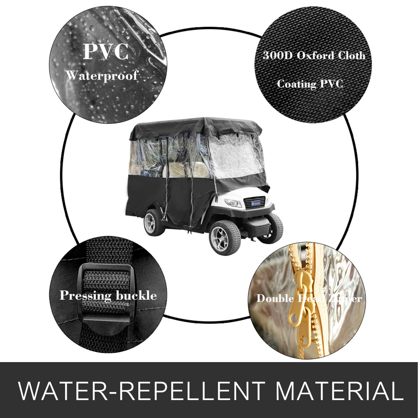 VEVOR Golf Cart Enclosure, 4Person Golf Cart Cover, 4Sided Fairway Deluxe, 300D Waterproof Driving Enclosure With Transparent Windows