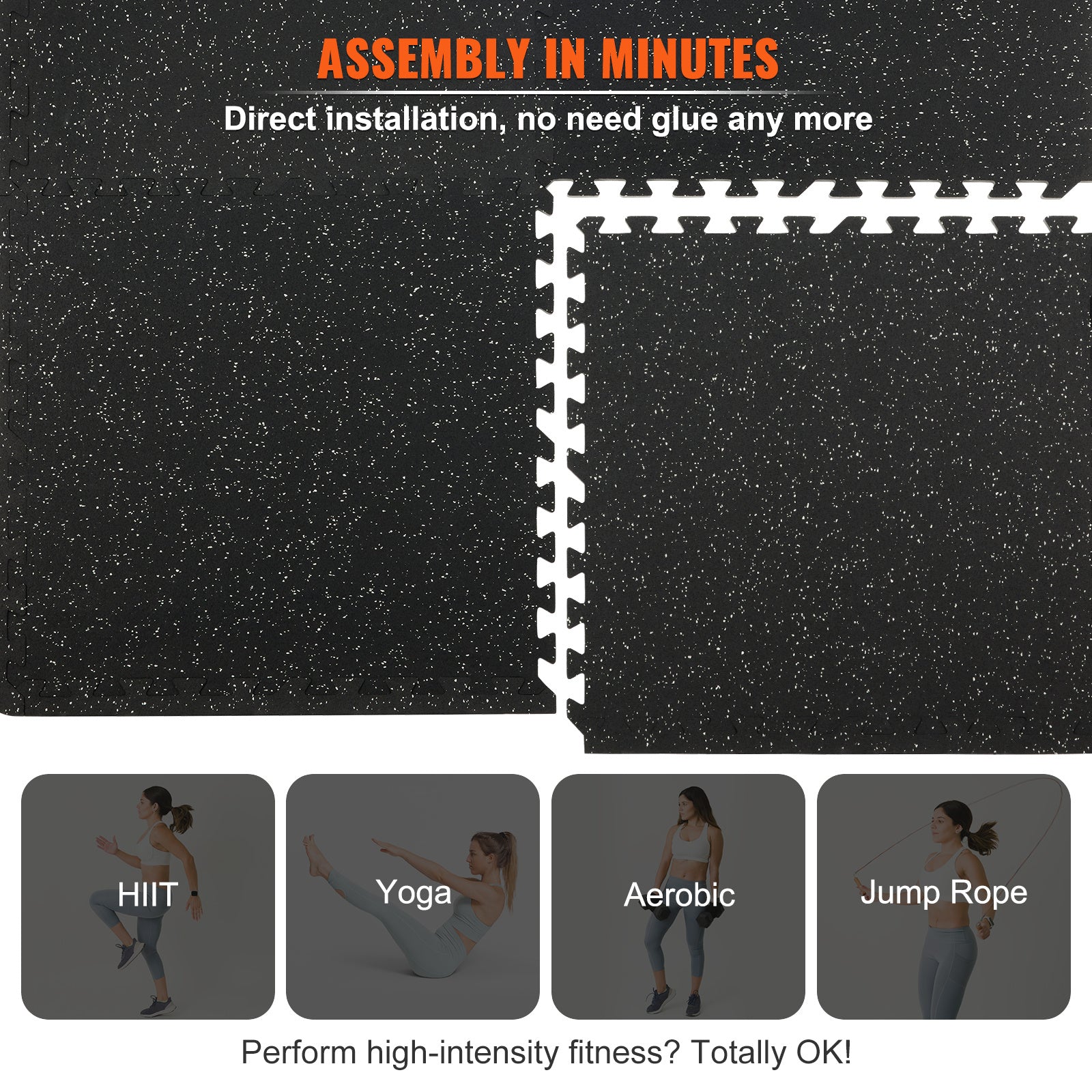 VEVOR 25 PCS Thick Gym Floor Mats – 24" x 24", 14mm EVA Foam & Rubber Top, 100 sq.ft Coverage