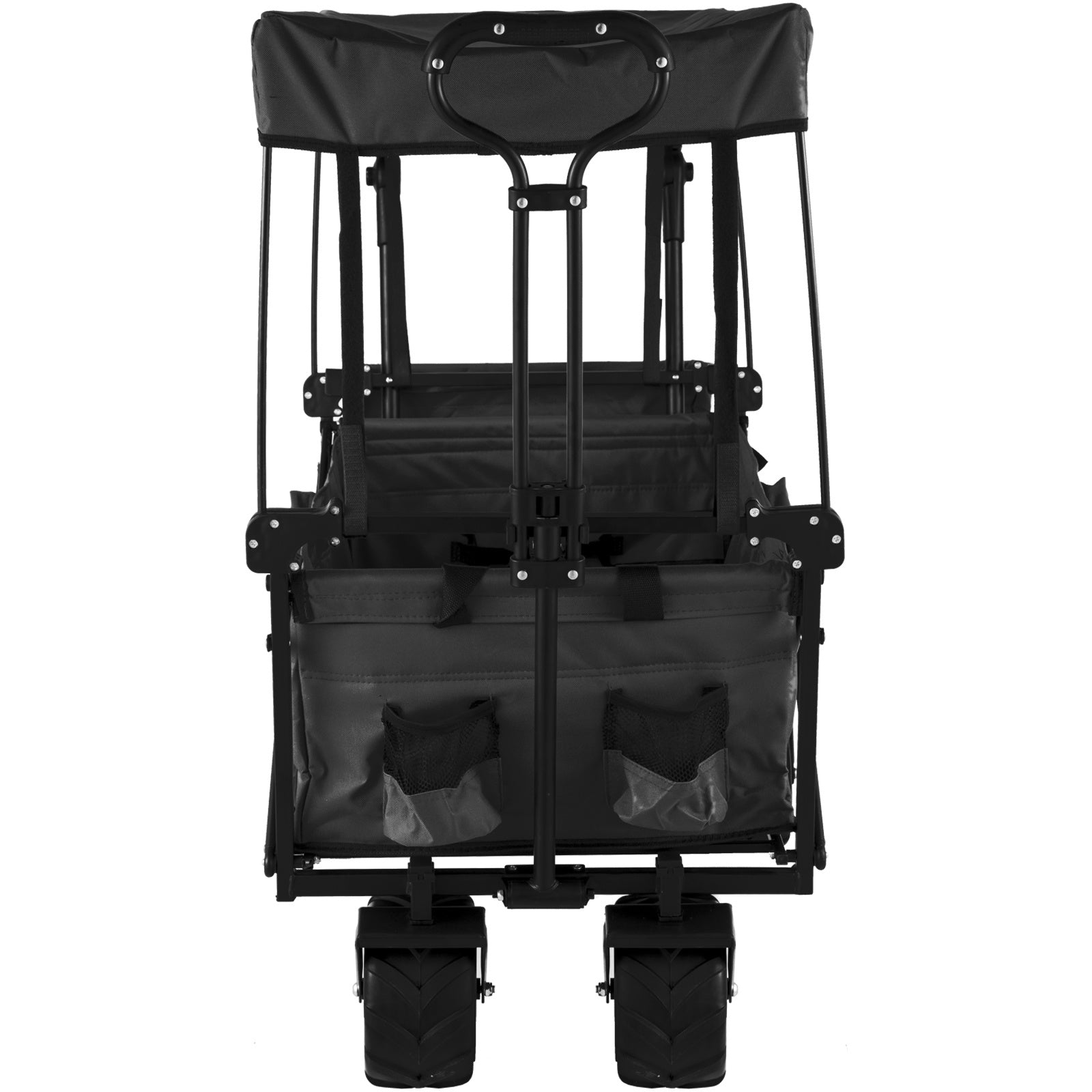 VEVOR Extra Large Collapsible Garden Cart With Removable Canopy, Folding Wagon Utility Carts With Wheels And Rear Storage, Wagon Cart For Garden, Camping, Grocery Cart, Shopping Cart, Black
