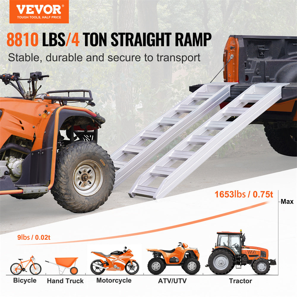 VEVOR Aluminum Ramps, 8810 lbs (Pair) — 72in x 15in Heavy-Duty Loading Ramps