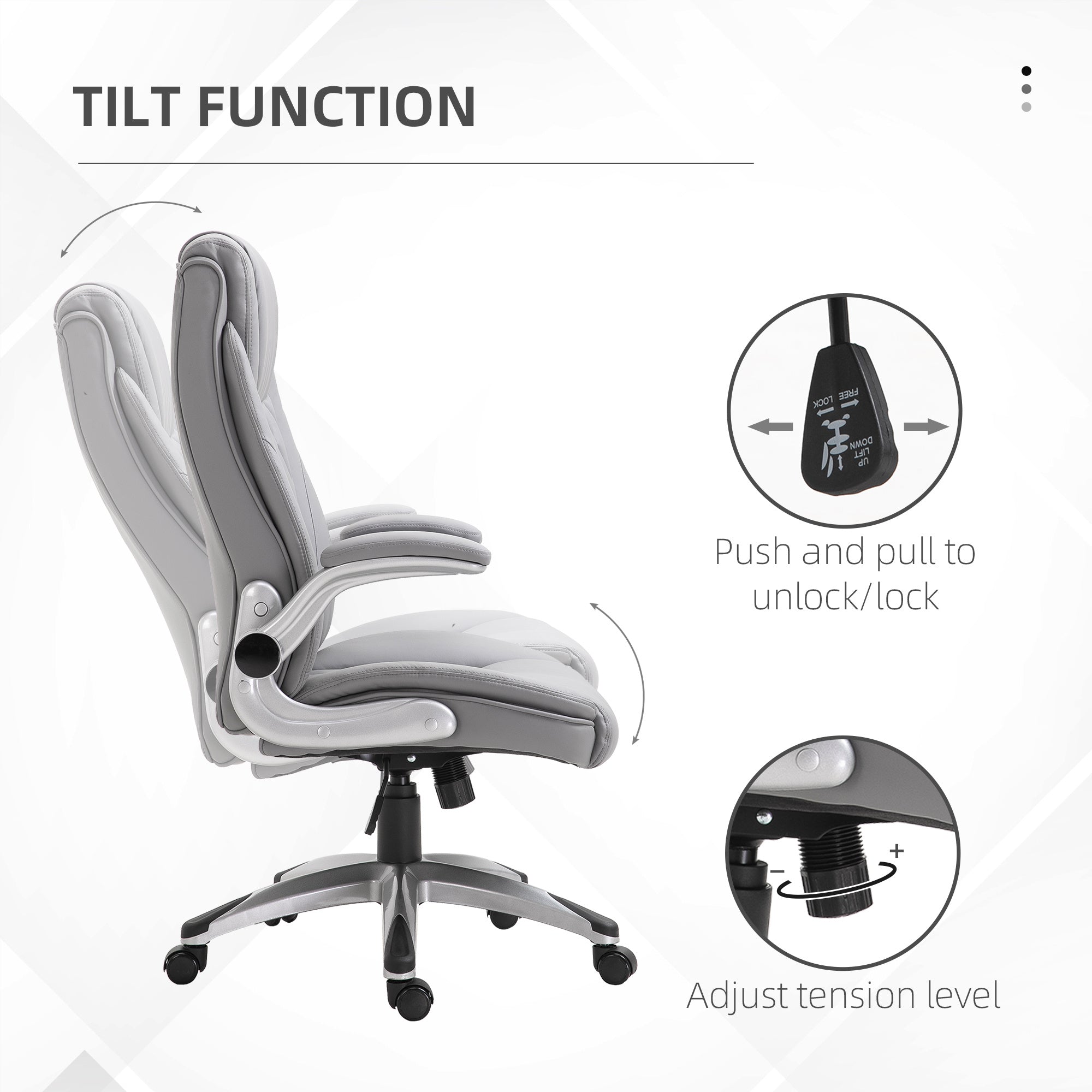 Coocosh Ergonomic Office Chair with Tilt Function, featuring a Modern Gray design, adjustable tension, and practical user instructions for optimal comfort.