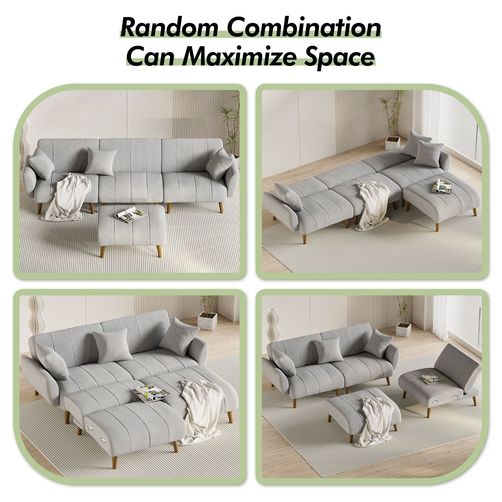 4 - Piece Upholstered Sectional Sofa Bed (Modular, Adjustable Backrests)