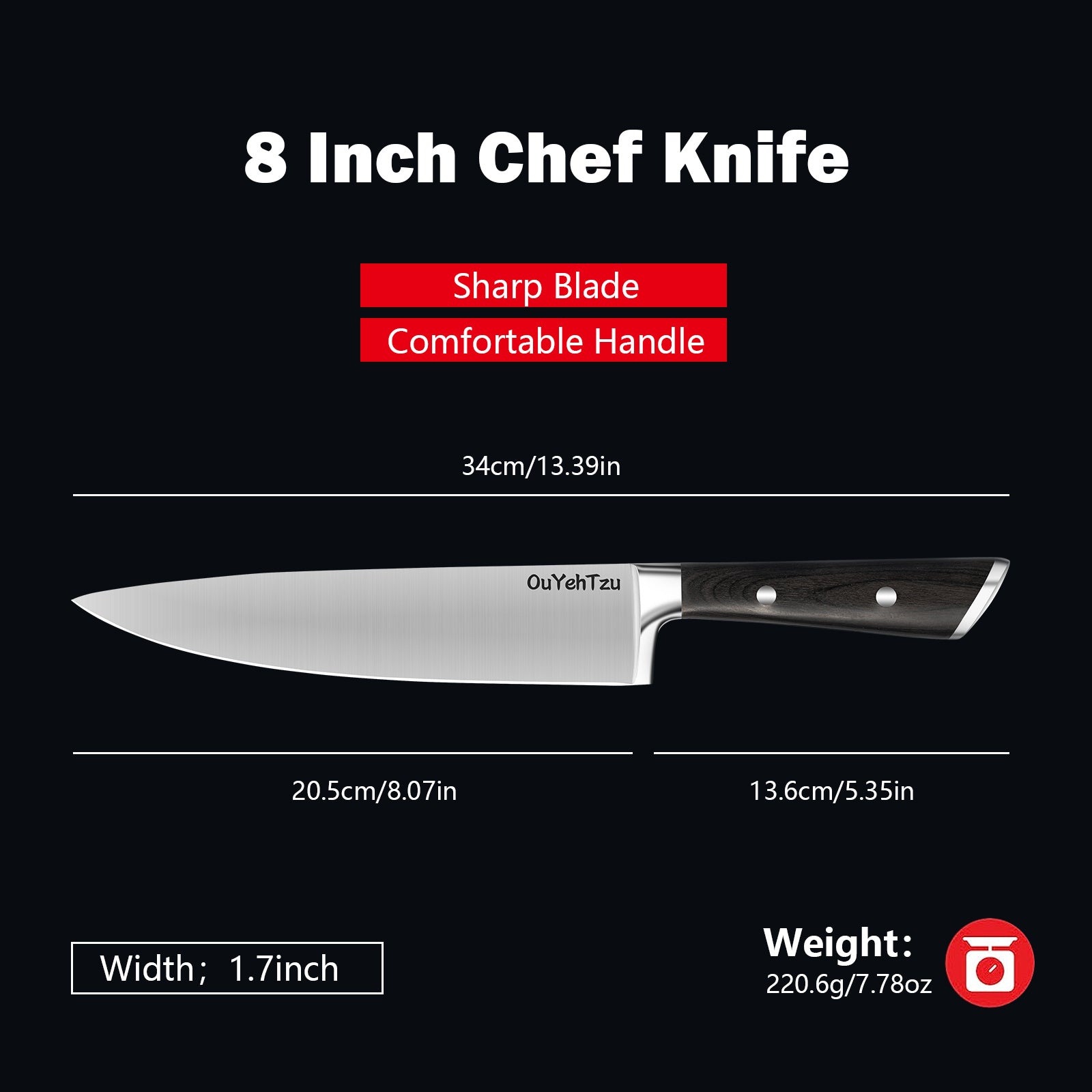 8 Inch Chef Knife, Sharp Japanese High Carbon Steel Kitchen Knives, Professional Cooking Knife With Sandalwood Handle