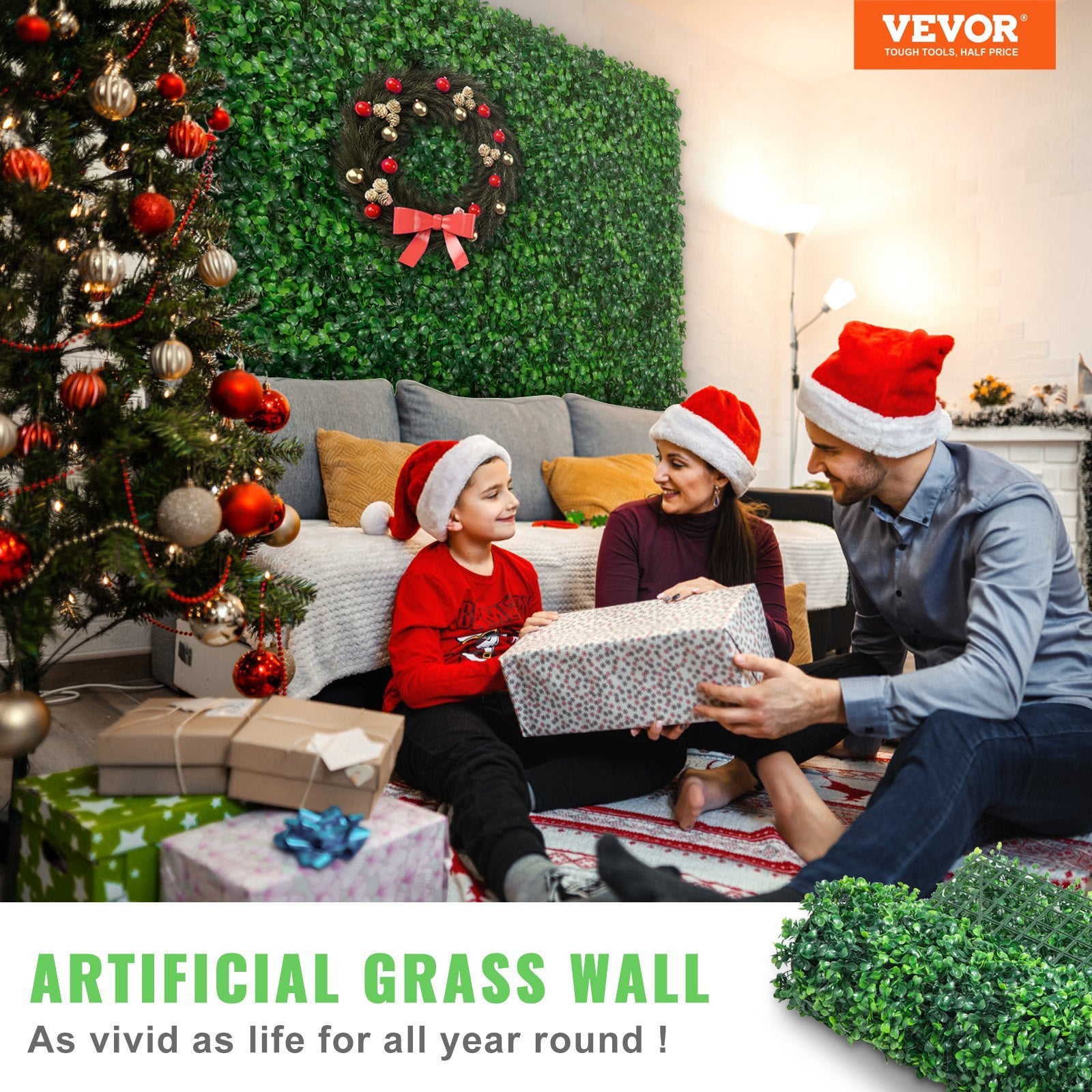 VEVOR Artificial Boxwood Panel UV 24pcs Boxwood Hedge Wall Panels Artificial Grass Backdrop Wall 4 Cm Green Grass Wall, Fake Hedge For Decor Privacy Fence Indoor, Outdoor GardenBackyard
