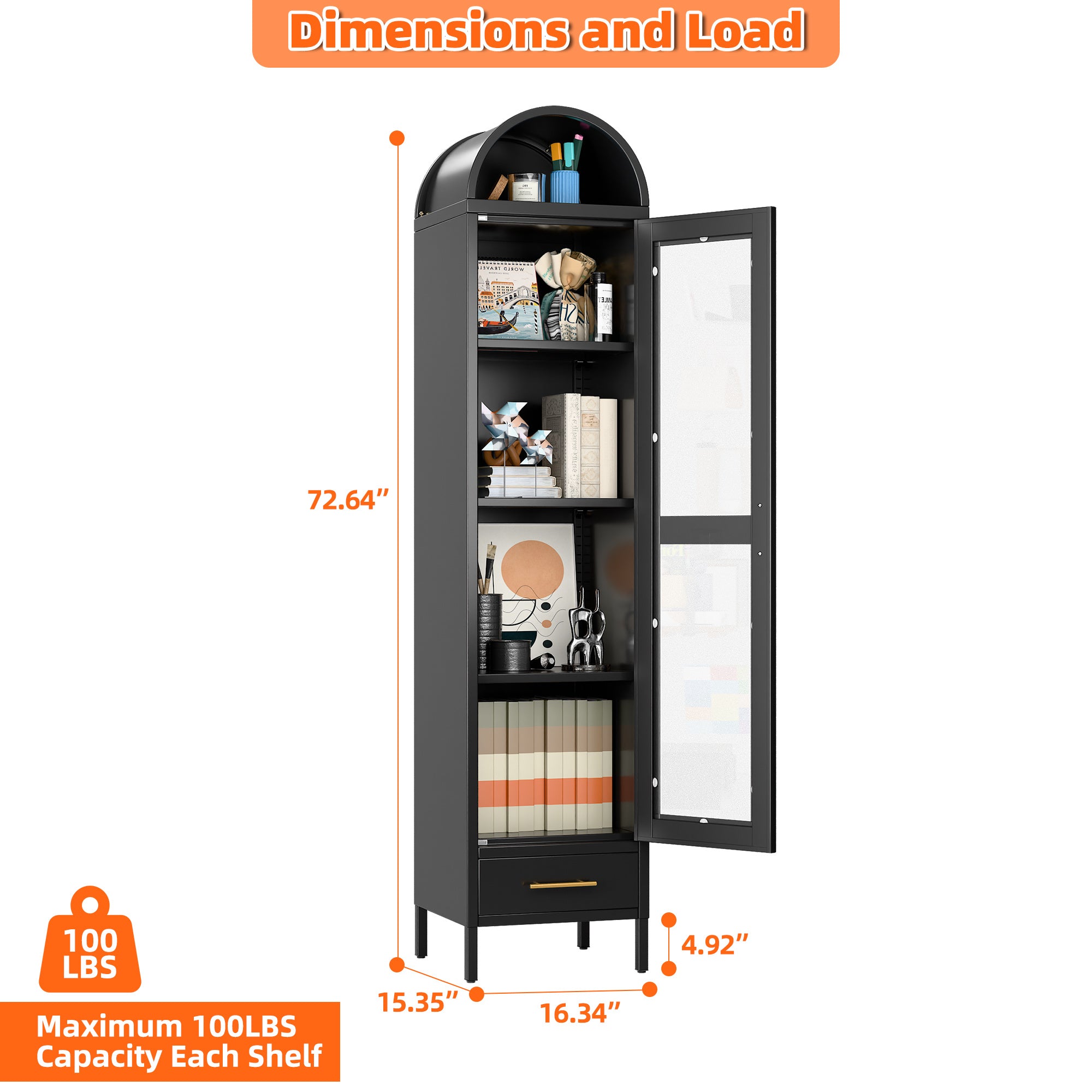 Metal Arched Household Storage Cabinet - Black & White