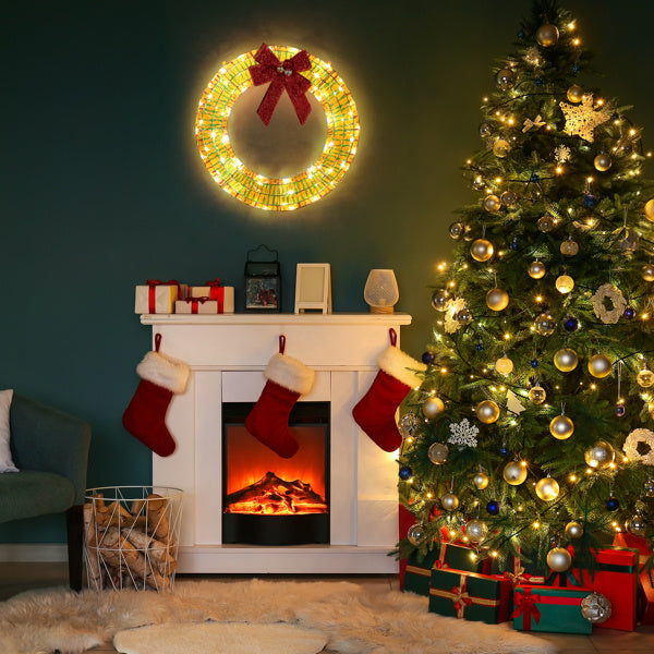 24in Pre-lit Iridescent Outdoor Christmas Wreath Decoration, Warm White LED