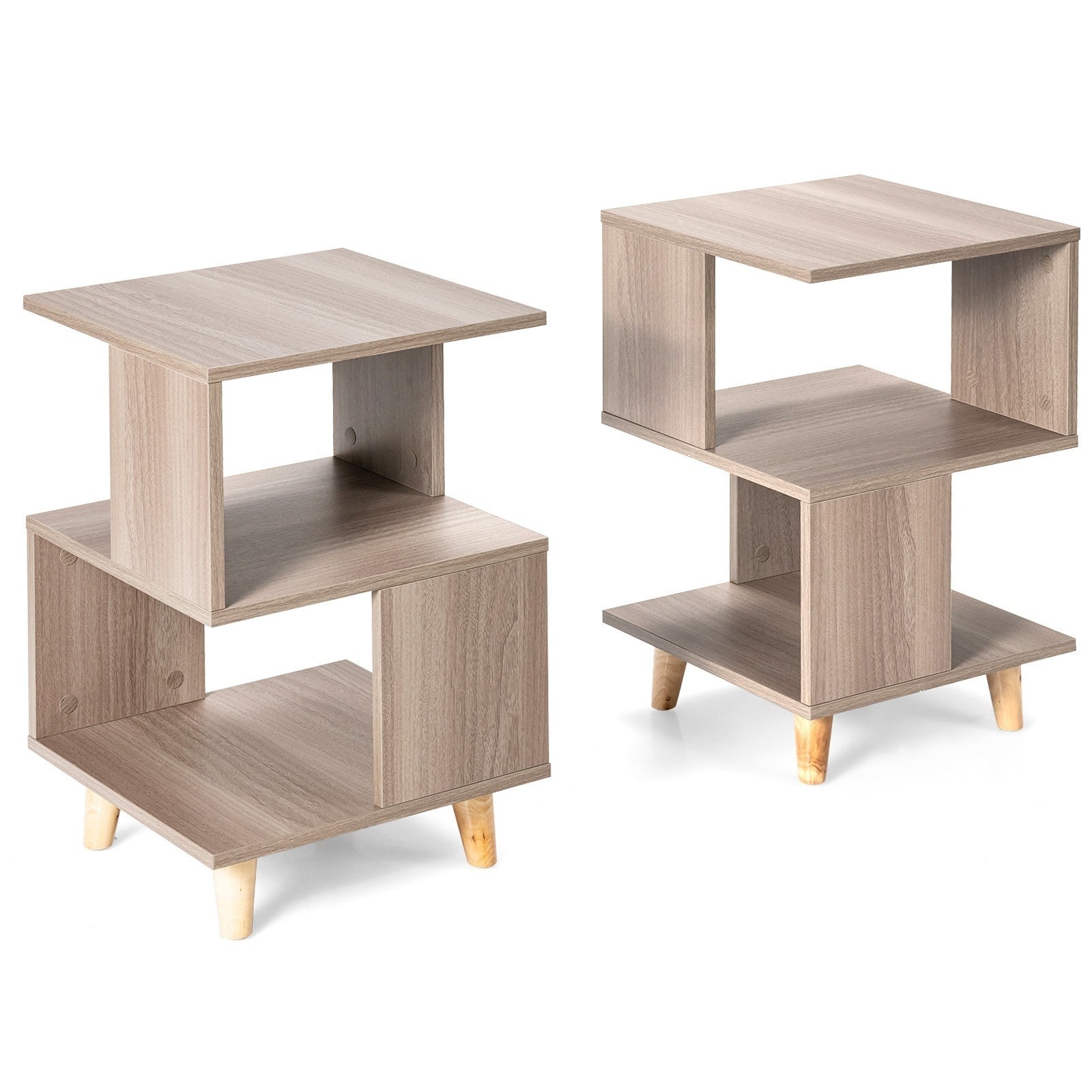 2 Pieces Wooden Modern Nightstand Set With Legs For Living Room