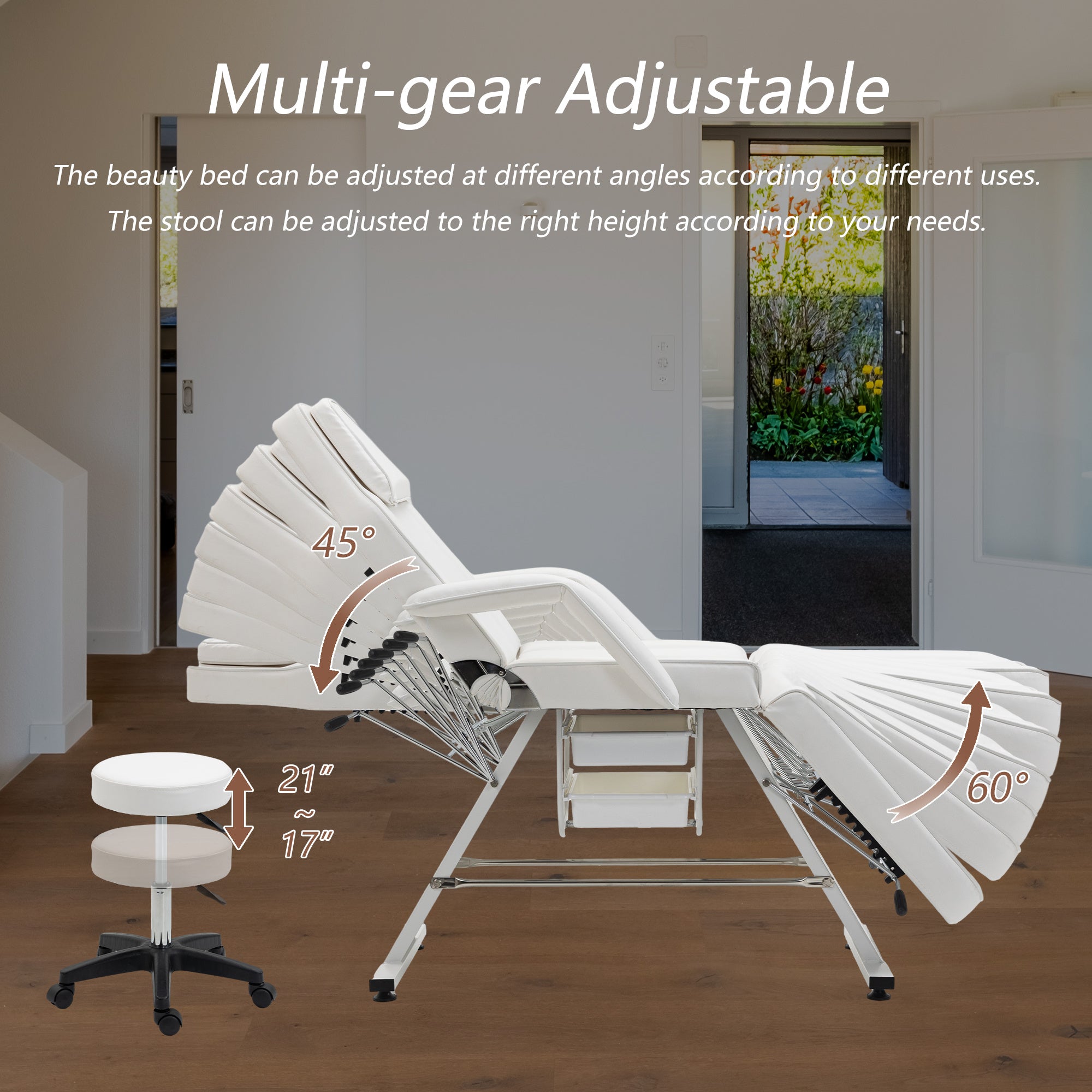 Hydraulic 3-Section Massage & Tattoo Chair with Stool and Two Trays