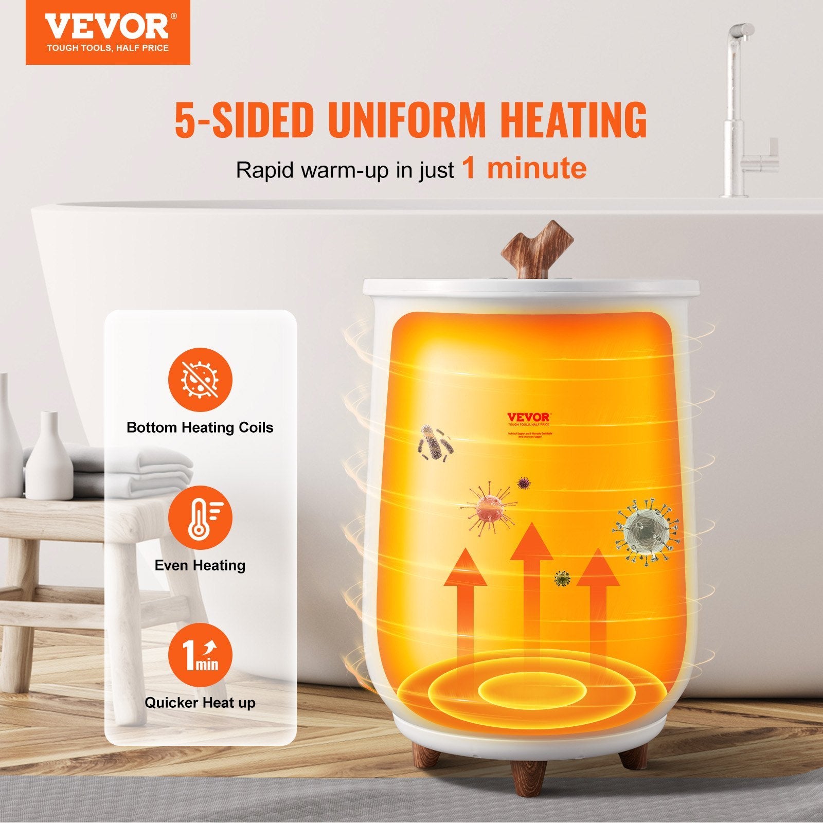 VEVOR 20L Towel Warmer Bucket – Auto Shut-Off, 4-Level Timer