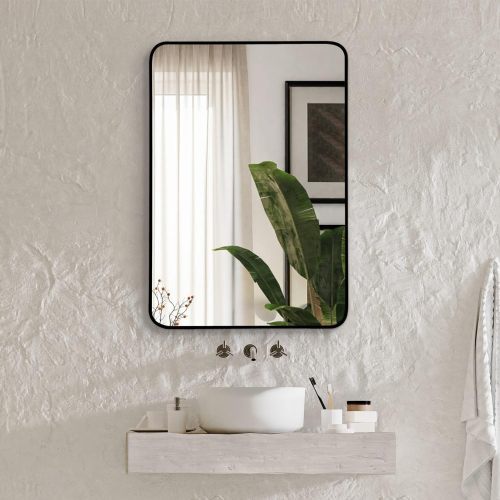 22x30 Silver Metal Framed Rectangular Bathroom Mirror - View 6