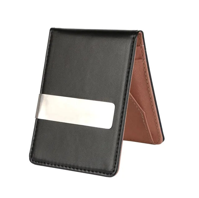 Unisex PU Leather Wallet RFID Blocking Slim Bifold Credit Card Holder With Money Clip