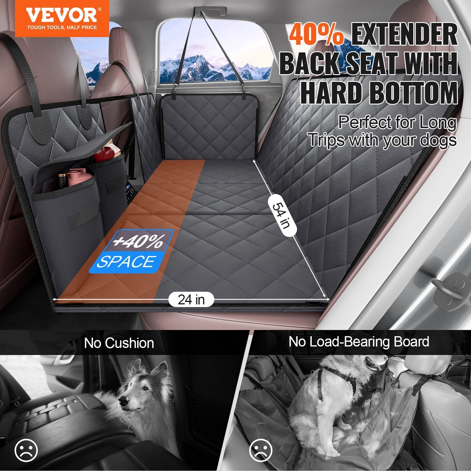 VEVOR 54 x 24 in Dog Car Seat Cover for Back Seat - Waterproof 600D