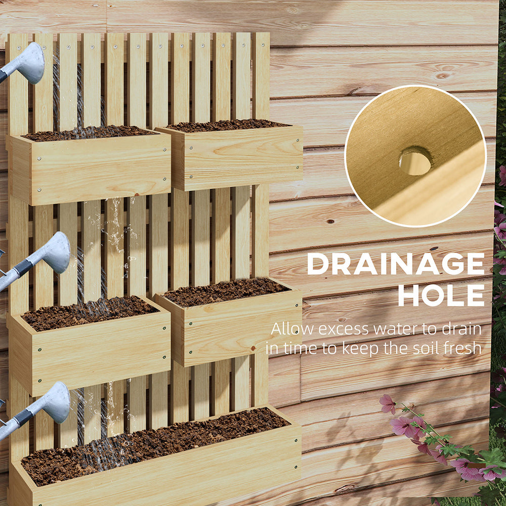 Coocosh Vertical Planter with Drainage Holes, Wooden, Natural Color, Compact Design, Ideal for Small Spaces, Showcasing Watering Process with Spouting Watering Can in Close-up.
