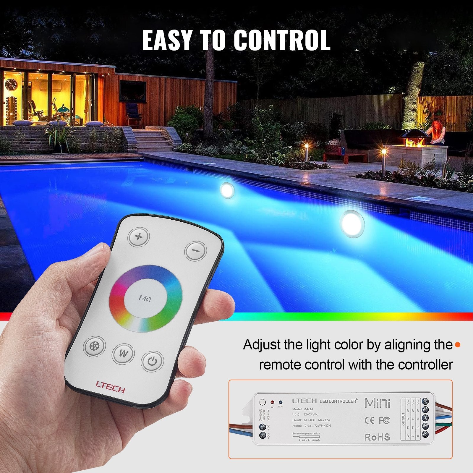 VEVOR 10" RGBW 40W LED Inground Pool Light — 50 ft Cord & Remote, IP68