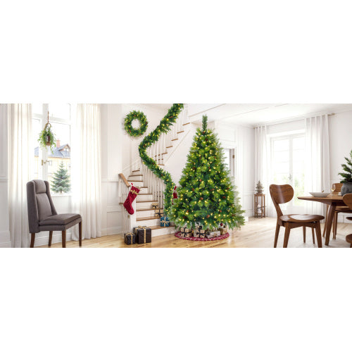 6FT Grass Green Pre-Lit Christmas Tree Set with 9ft Garland & 1.64ft Wreath