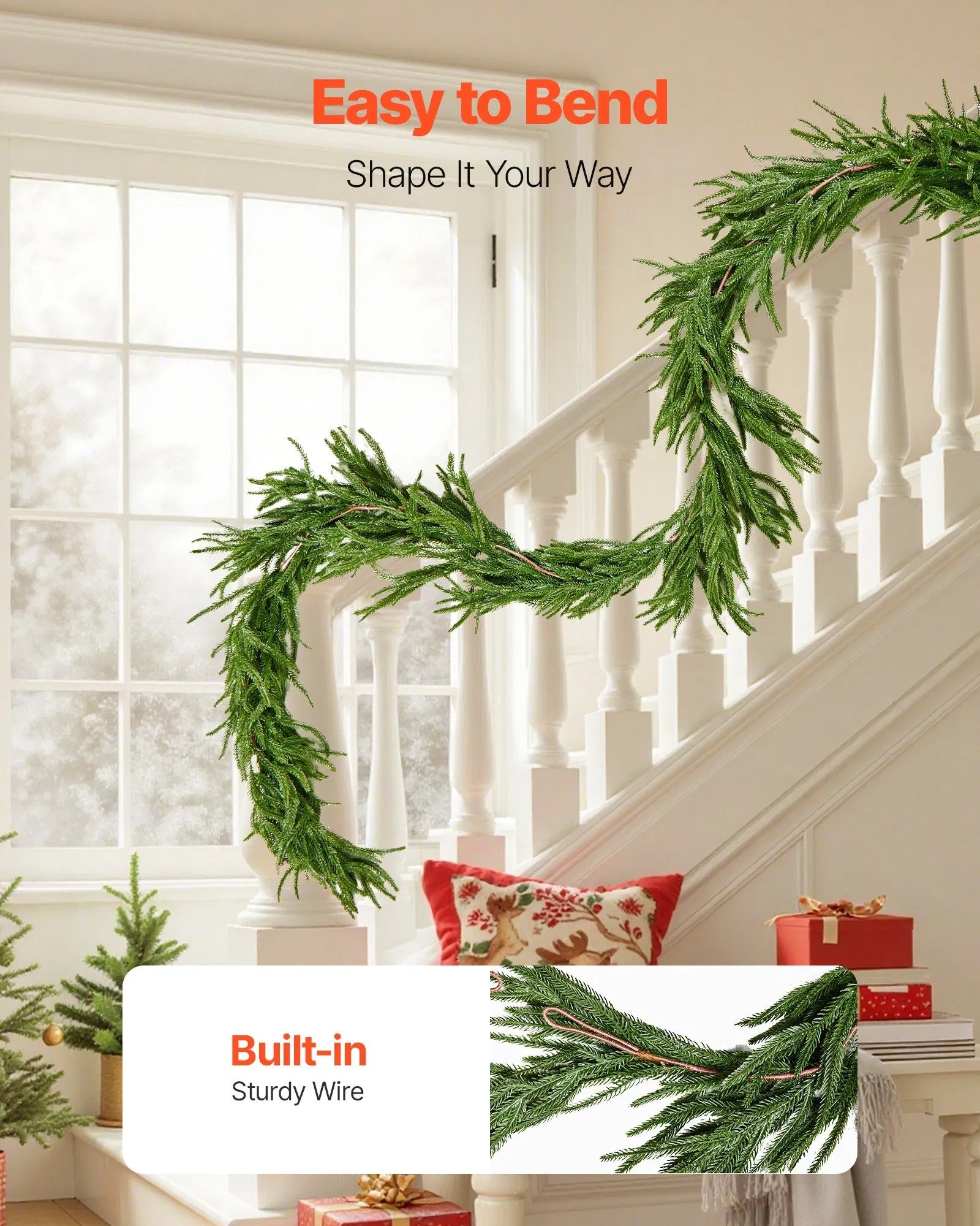 Faux Norfolk Christmas Garland 9Ft Artificial Greenery Xmas Decor For Fireplace