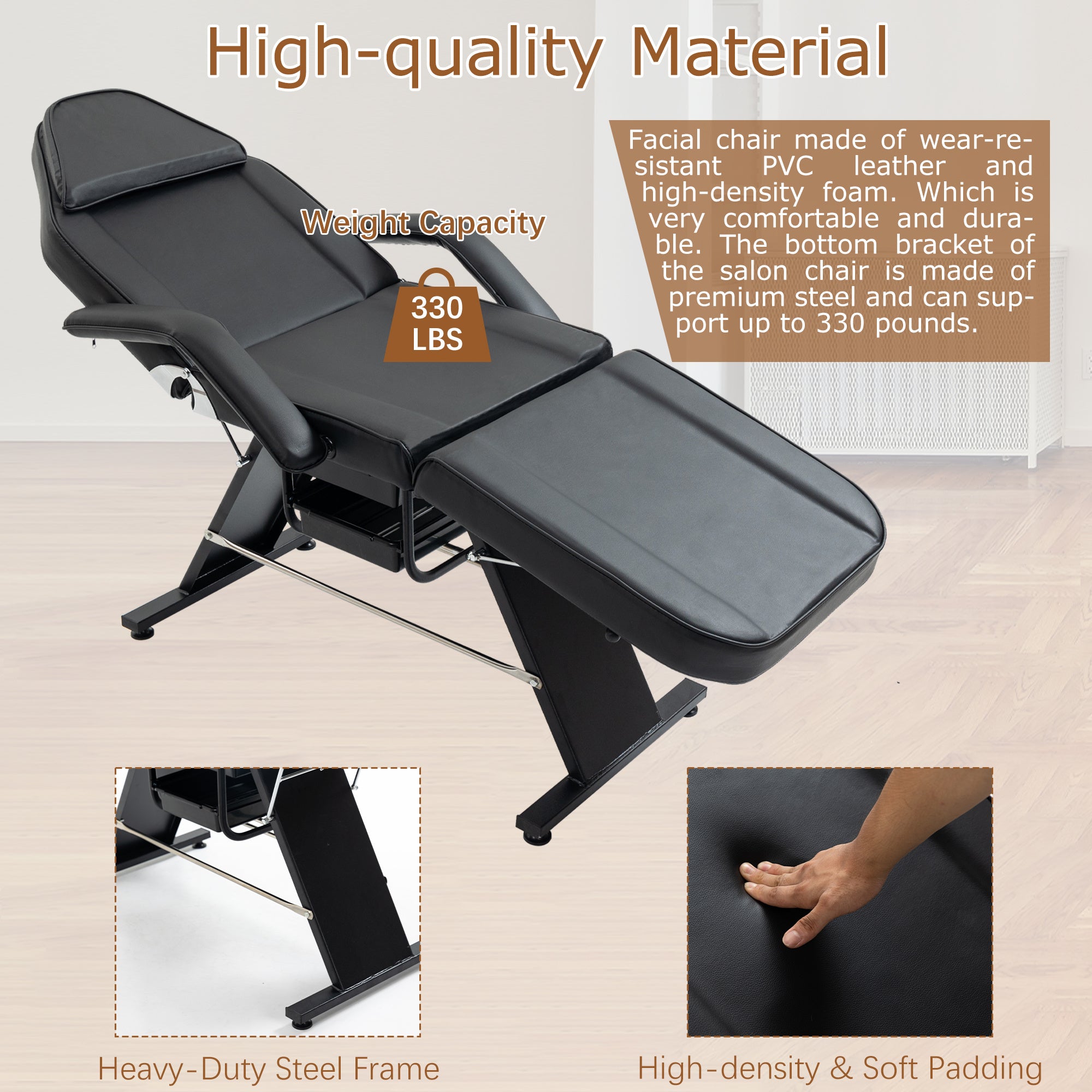Hydraulic 3-Section Massage & Tattoo Chair with Stool and Two Trays