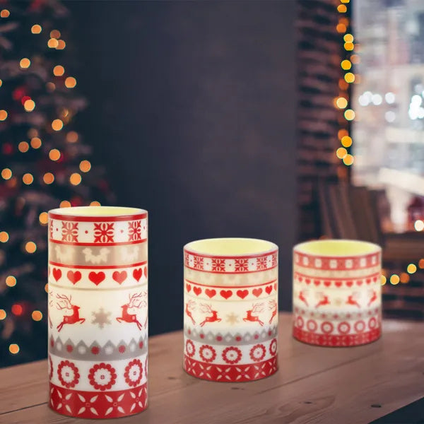 Christmas Flameless LED Candles — Deer Pattern, Remote & Timer (3 pcs)