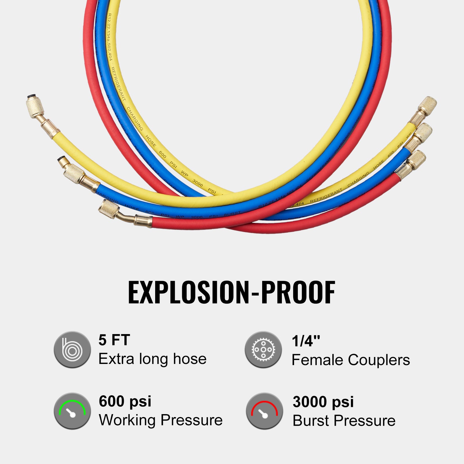 VEVOR AC Gauge Set - 3 Way AC Manifold Gauge Set For R134A R22 R12 R502 Refrigerant, Freon Gauges With 5ft Hoses, Couplers, Can Tap