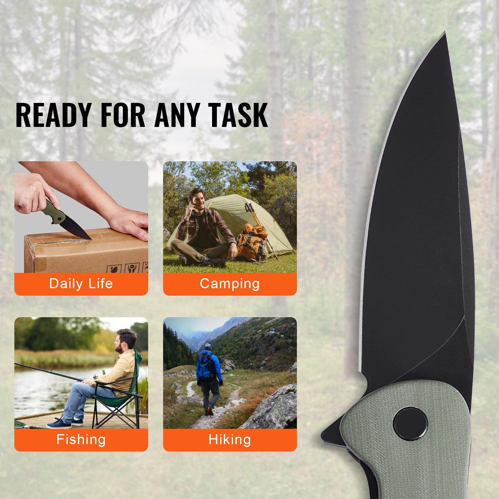 Folding Pocket Knife 3.5 In 8.8 Cm D2 Steel Blade G10 Handle Pocket Clip