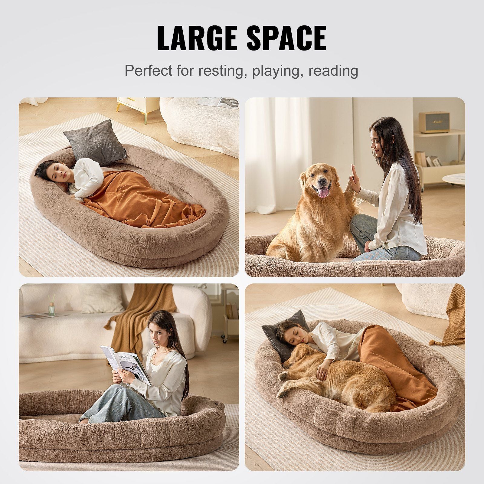 Human Dog Bed – 72×48×10" Oversized Floor Lounger, Washable Faux Rabbit Fur