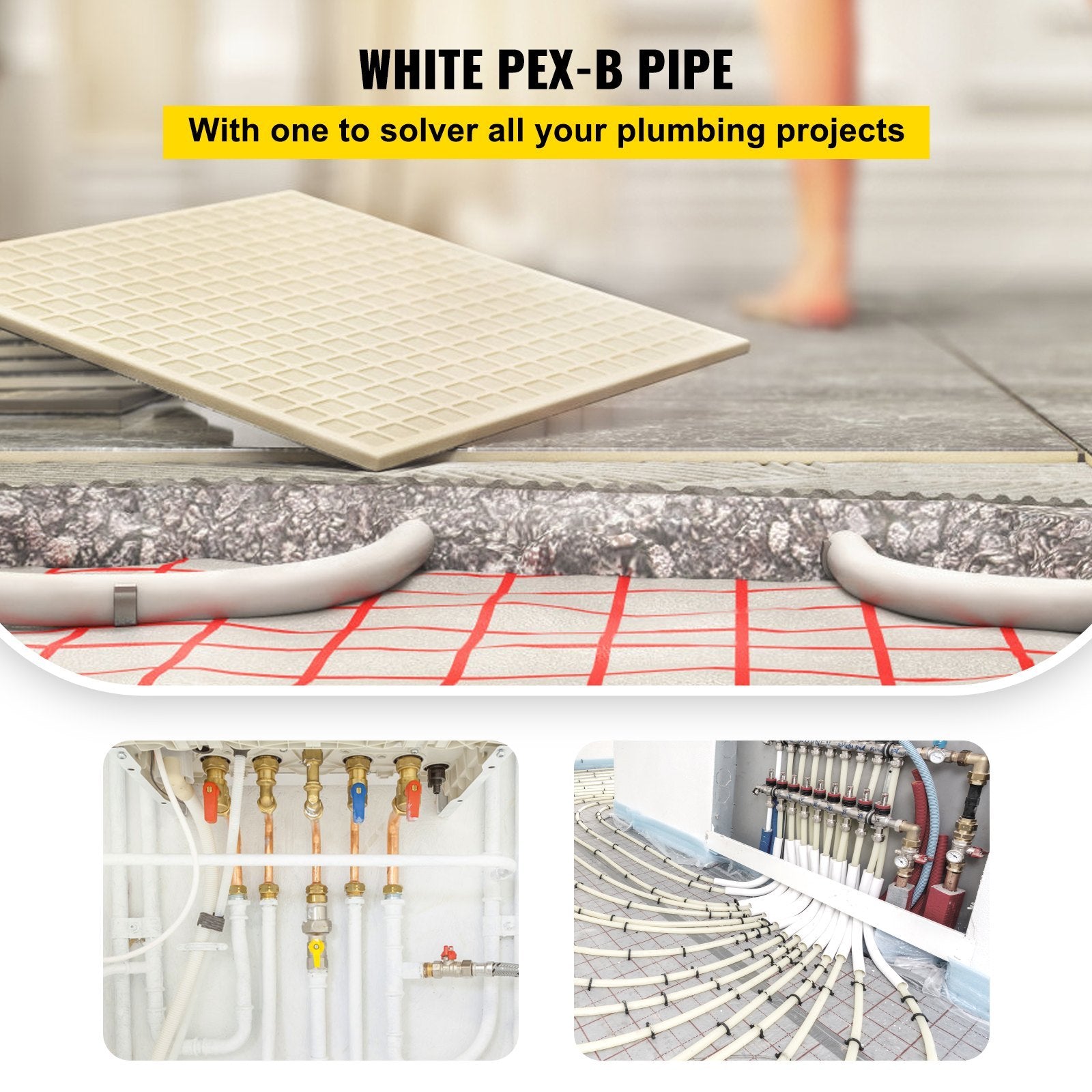 VEVOR PEX Pipe 1" x 500 ft — Non Oxygen Barrier White PEX-B Tubing