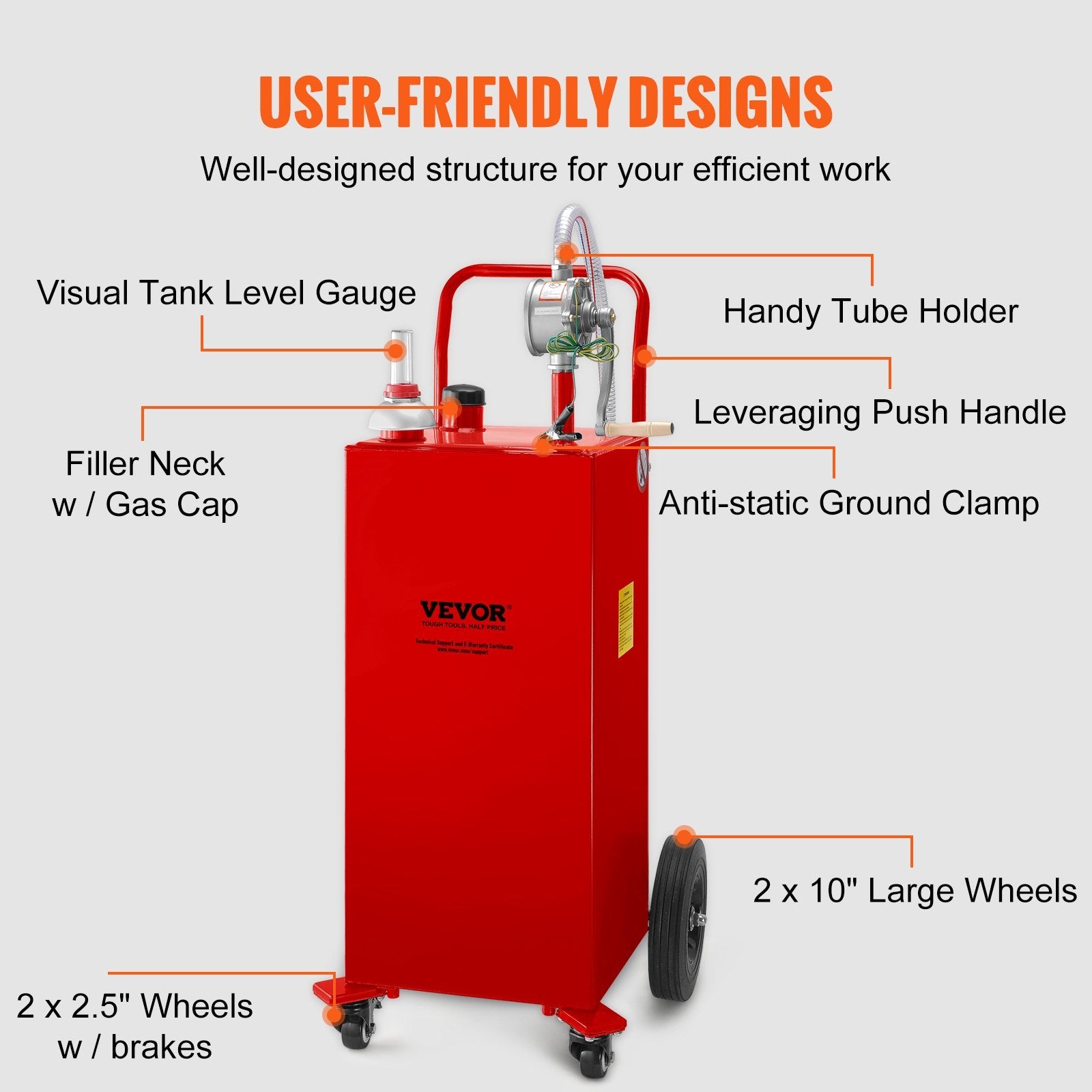 VEVOR Fuel Caddy, 35 Gallon Gas Storage Tank on 4 Wheels, Red