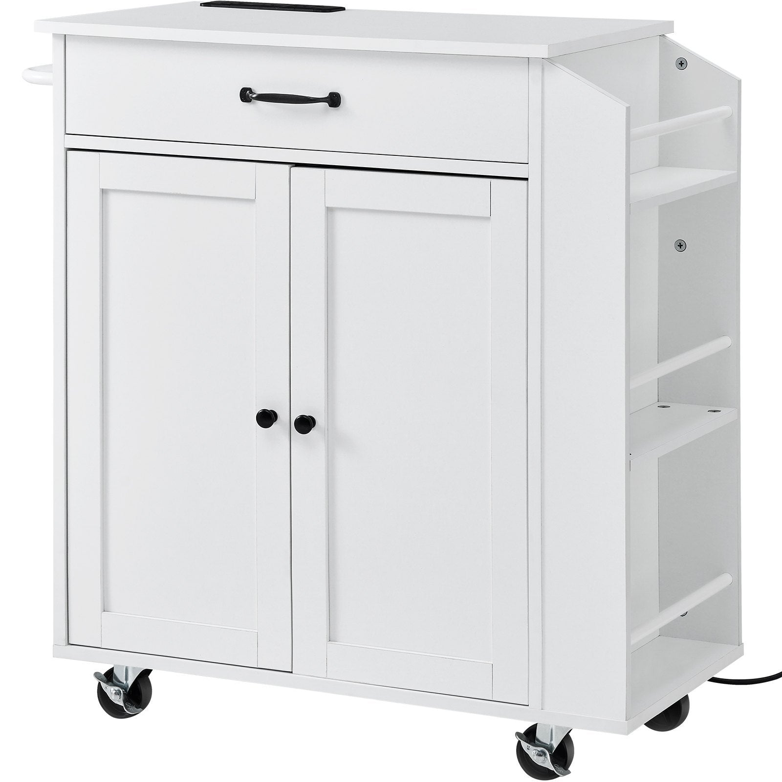VEVOR Kitchen Island Cart Rolling Storage Cabinet On Wheel With Charging Station