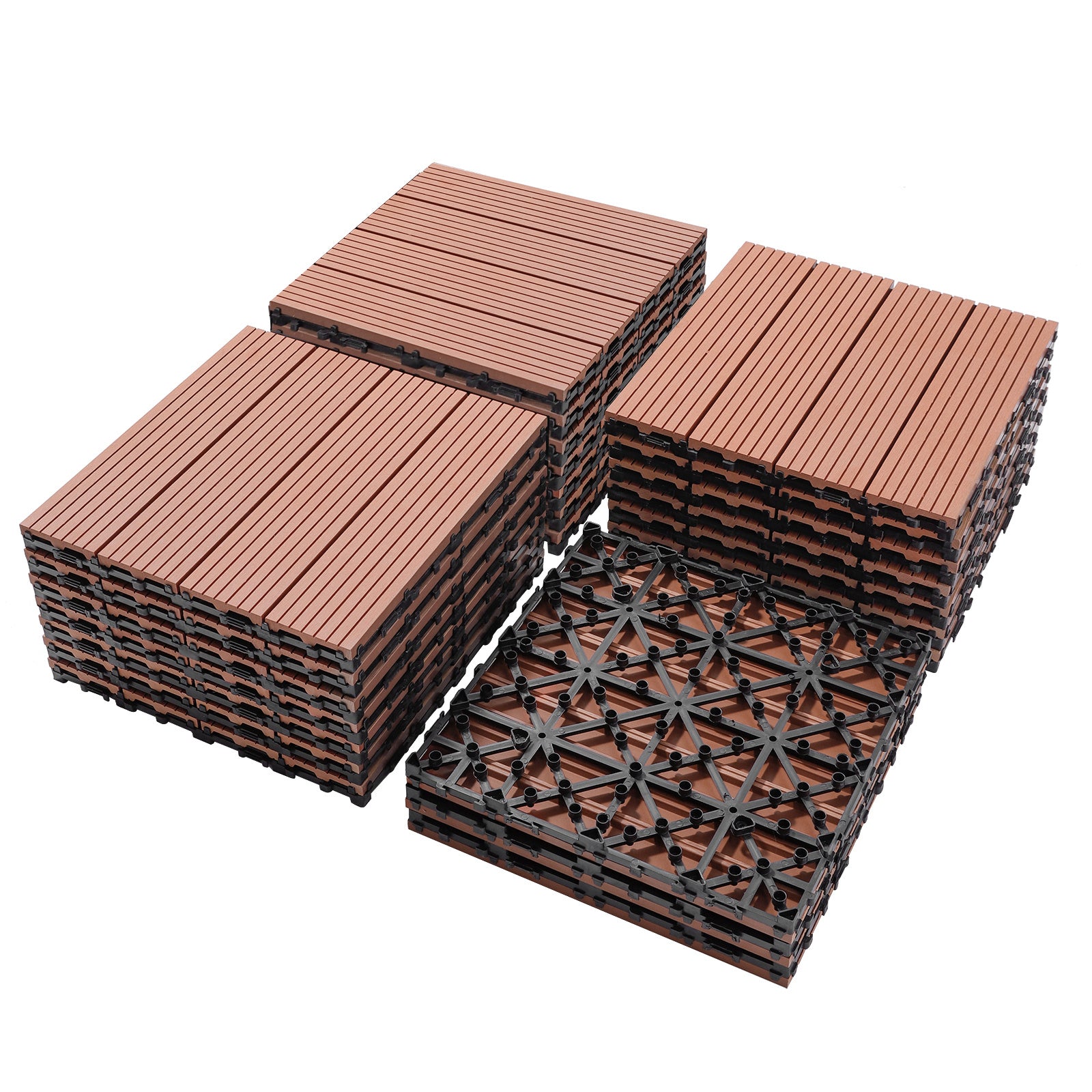 Wood Plastic Composite Deck Tiles Set Of 20 — Mahogany (12 x 12 x 1 in)
