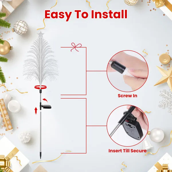 7-Color Solar Christmas Tree Stake Lights 4 Pack - Fiber Optic Cedar with Star