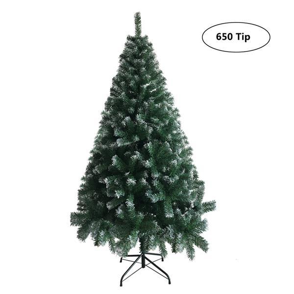6FT Green & White PVC Christmas Tree — 650 Tips, Iron Base