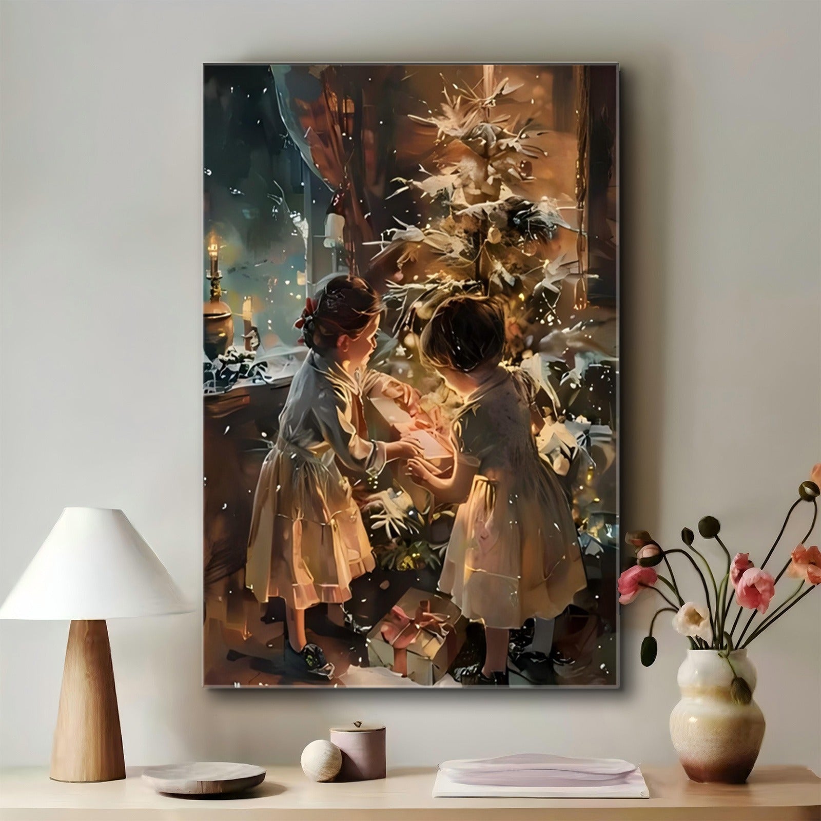 tjkp Wrapped Canvas Painting — Pine Frame Holiday Wall Decor (Multiple Sizes)