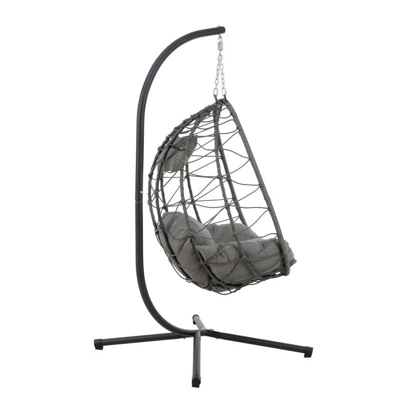Indoor & Outdoor Hanging Egg Swing Chair with Stand — Patio Wicker Basket Chair (Dark Grey)