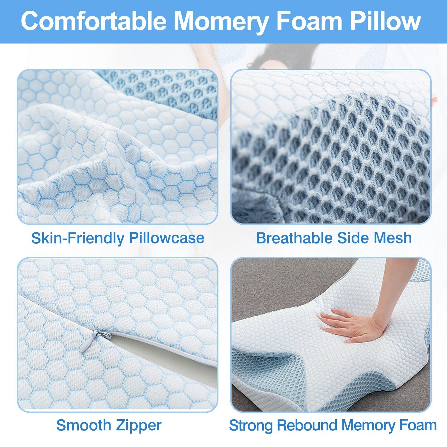 2Pcs Memory Foam Pillow Neck Support Pillow For Pain Relief Sleeping Ergonomic Contour Orthopedic Support Side Back Stomach Sleeper