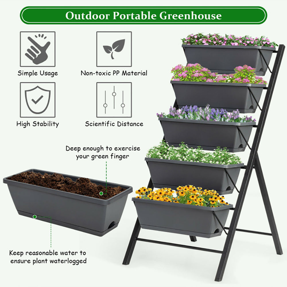 Coocosh tiered garden planter ideal for vegetable cultivation, featuring a robust gray construction, perfect for small patios, maximizing your gardening potential effortlessly.
