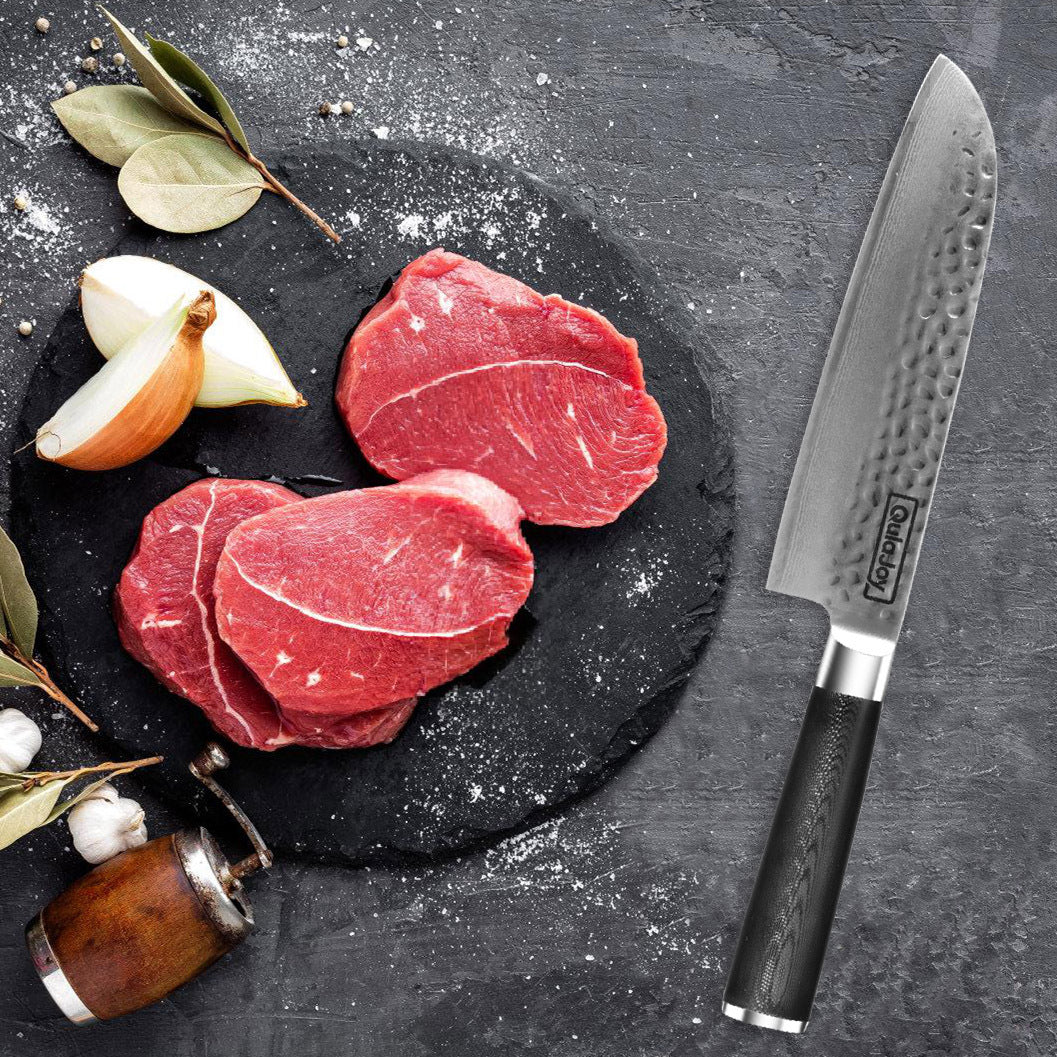 Qulajoy 7 Inch Santoku Knife - Ultra Sharp 67-Layer Damascus VG-10 Core with G10 Handle & Sheath