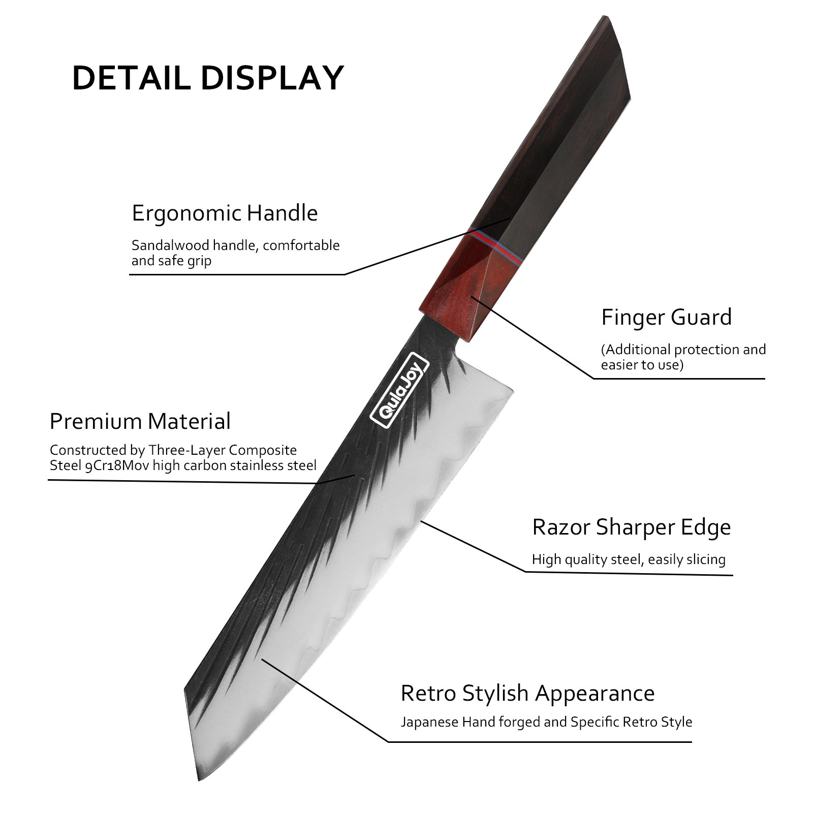 Coocosh Kiritsuke knife with a sleek three-layer composite steel blade and elegant handle, a top choice for culinary enthusiasts and outdoor chefs alike.