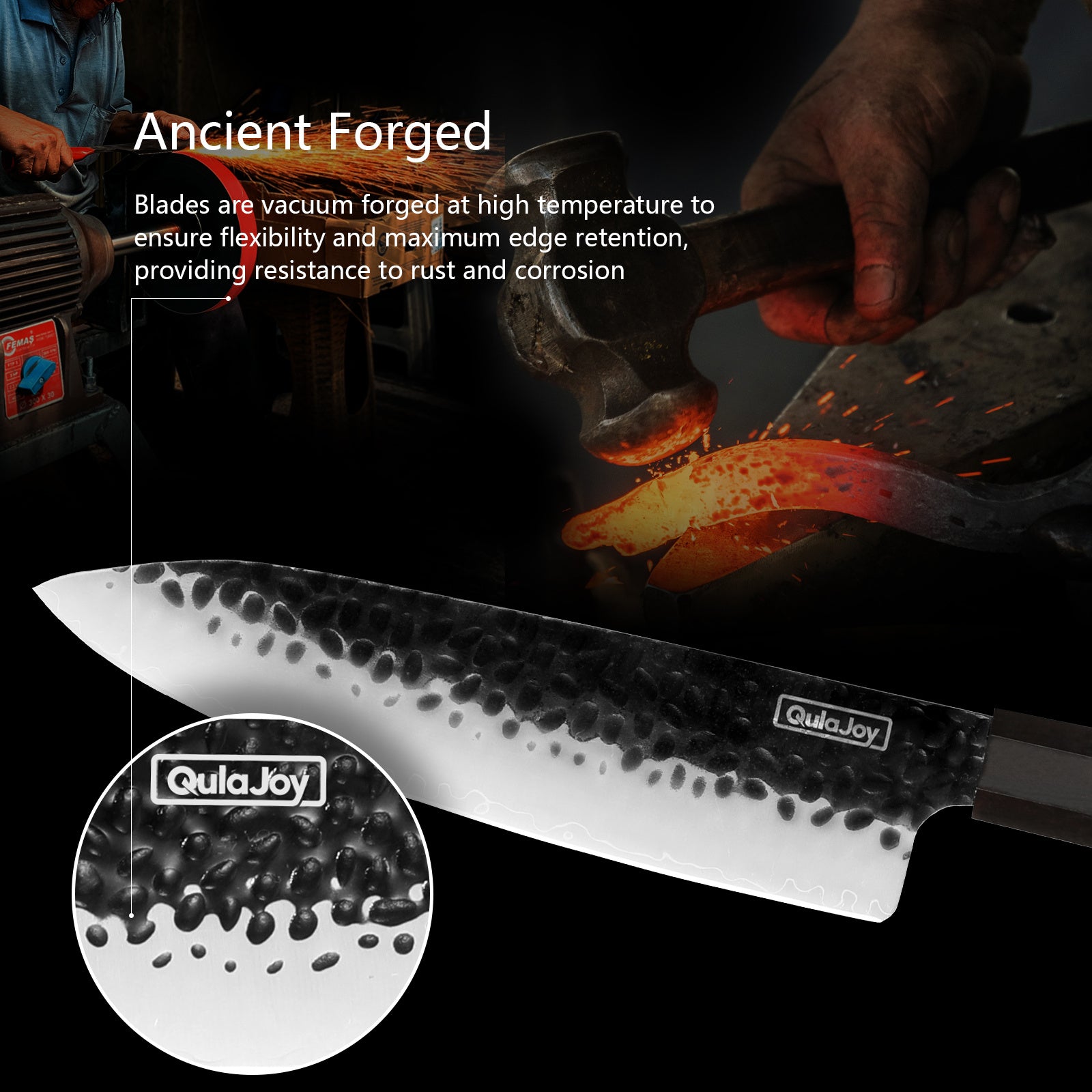 Qulajoy 7 Inch Santoku Knife - 9Cr18MoV Japanese Chef Knife with Octagonal Rosewood Handle