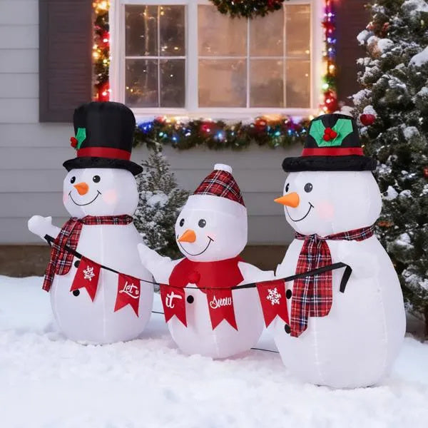 6.2FT Lighted Christmas Inflatable Decoration - Snowman Family with LED Bunting