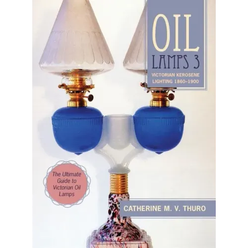 Coocosh presents 'Oil Lamps 3,' an exquisite hardcover by Catherine M. V. Thuro, featuring stunning blue oil lamps with elegant white shades, designed to illuminate vintage charm and inspire aesthetic decor in any home setting.