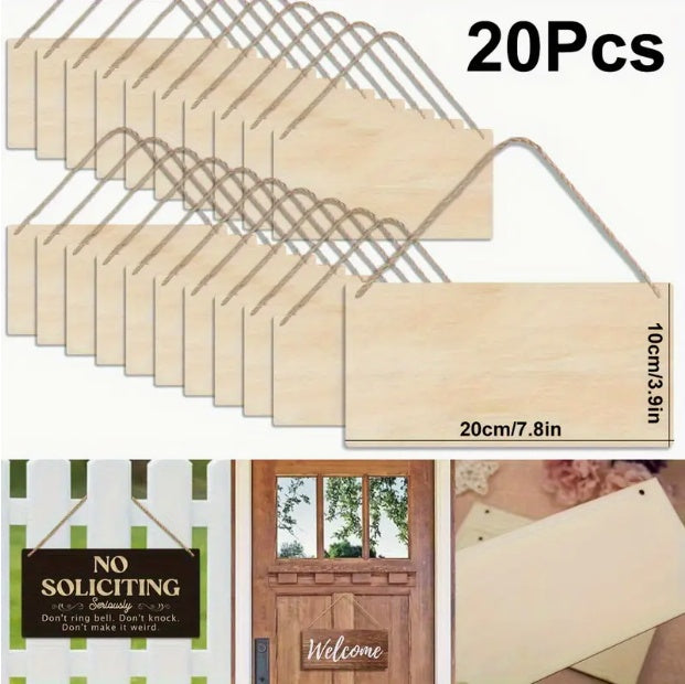 Unfinished Poplar Wood Sign With Rope - DIY Handmade Wooden Sign