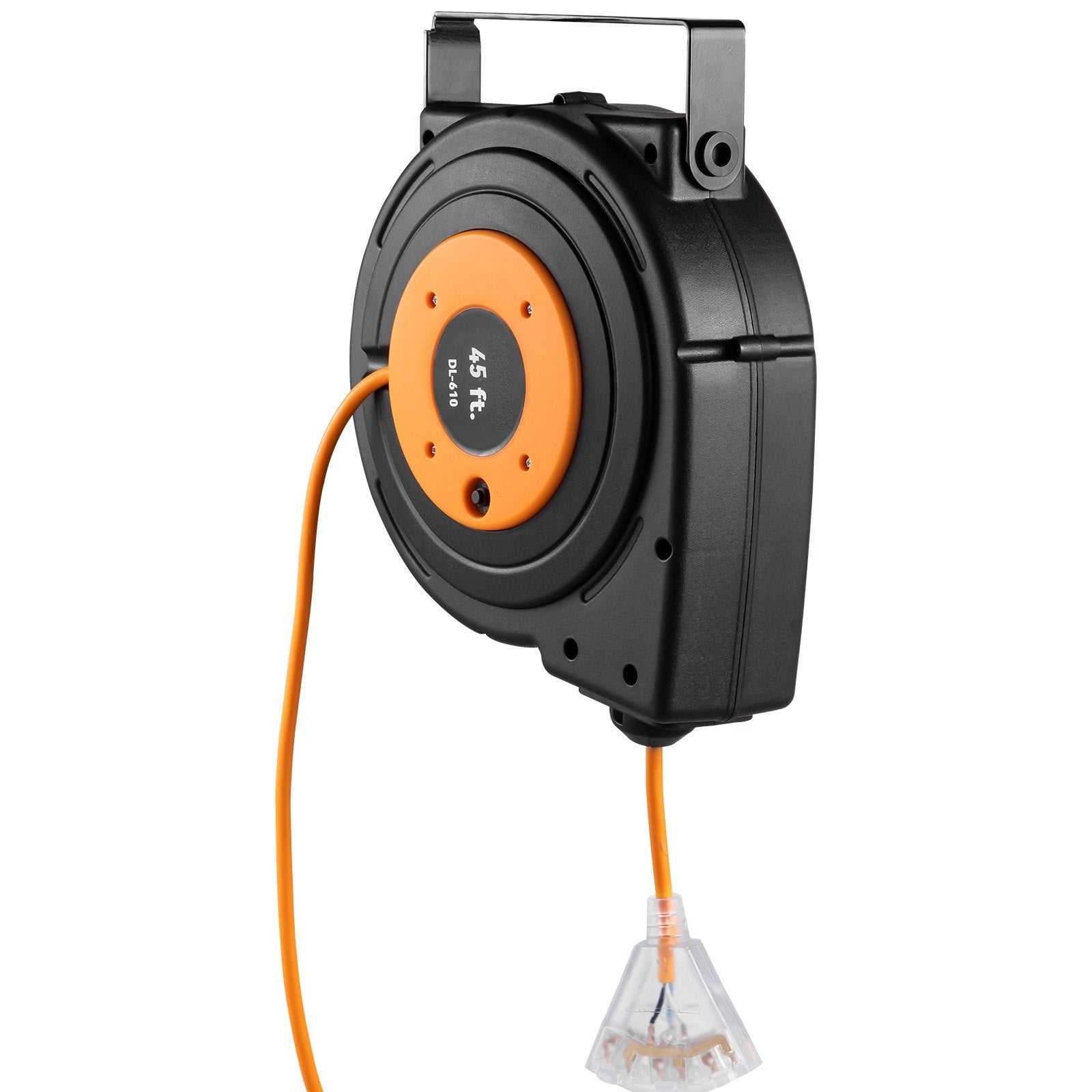 VEVOR Retractable Extension Reel, Heavy Duty 12AWG 3C SJTOW Power Cord 45 FT, Black