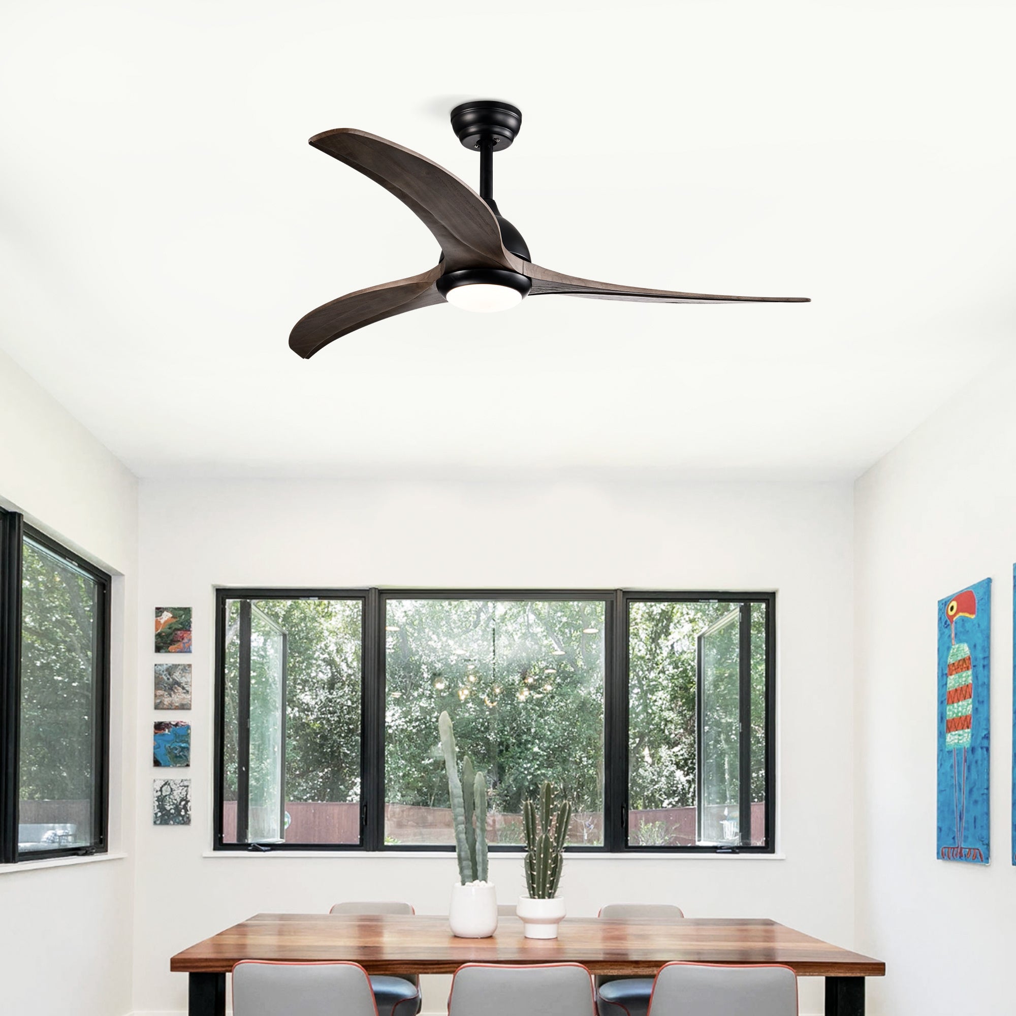 52" Ceiling Fan with Light & Remote — Indoor/Outdoor, Matte Black