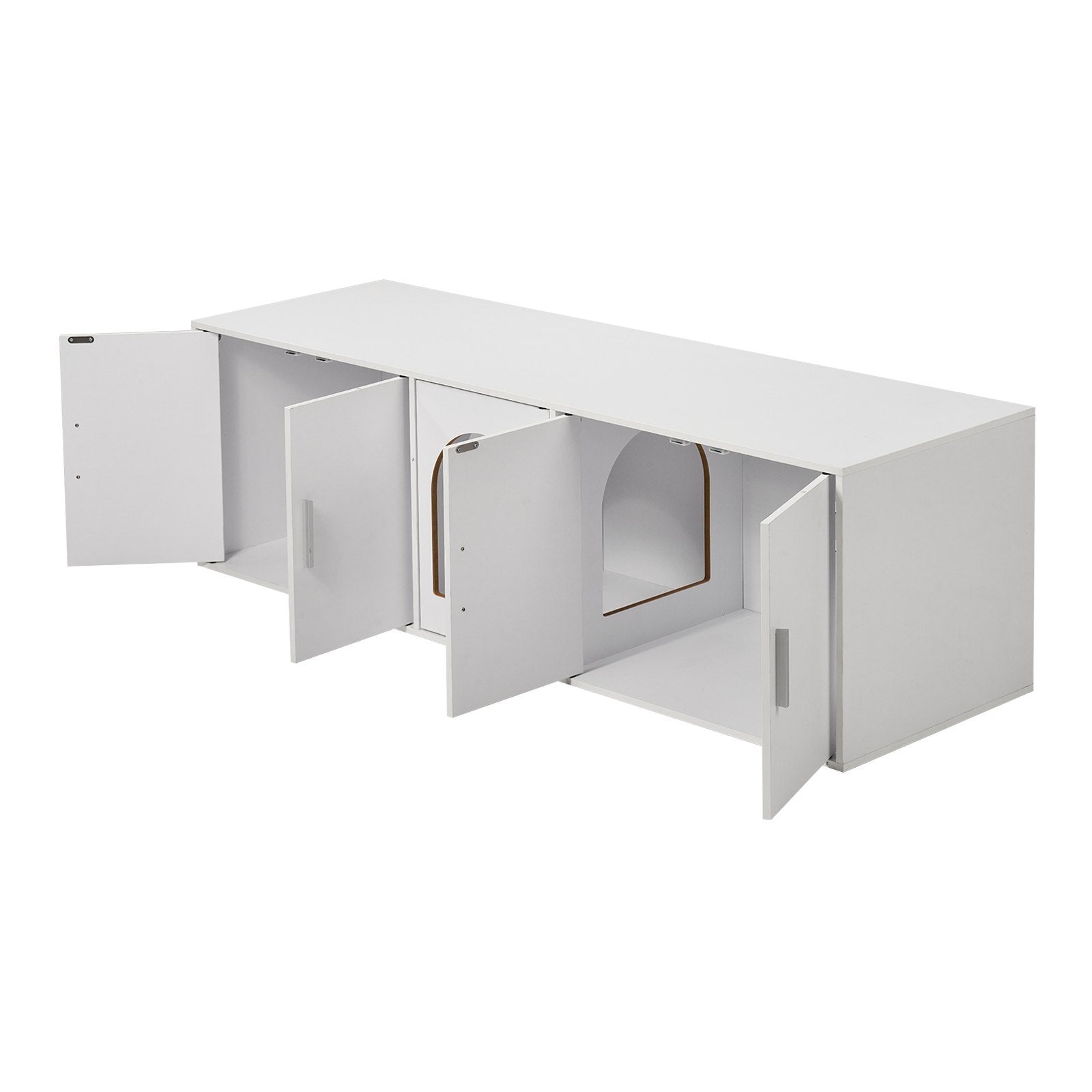 Cat Litter Box Furniture Enclosure – Hidden Bench Cabinet, White