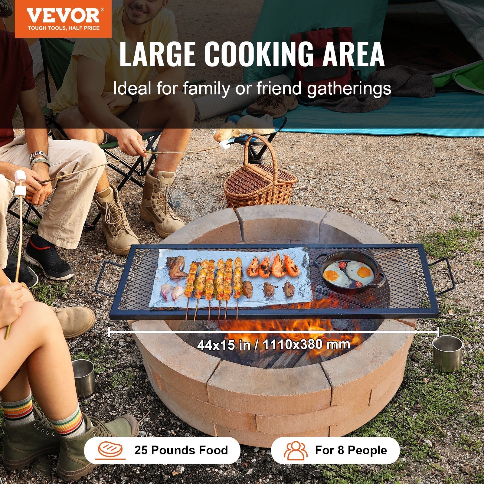 VEVOR X-Marks 44in Fire Pit Grill Grate — Heavy Duty Steel Portable BBQ