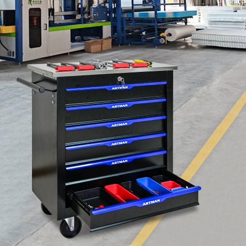 6-Drawer Multifunctional Rolling Tool Cart with Wheels — Black/Blue