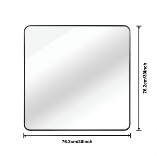 30 in x 30 in Black Metal Framed Square Bathroom Mirror for Wall