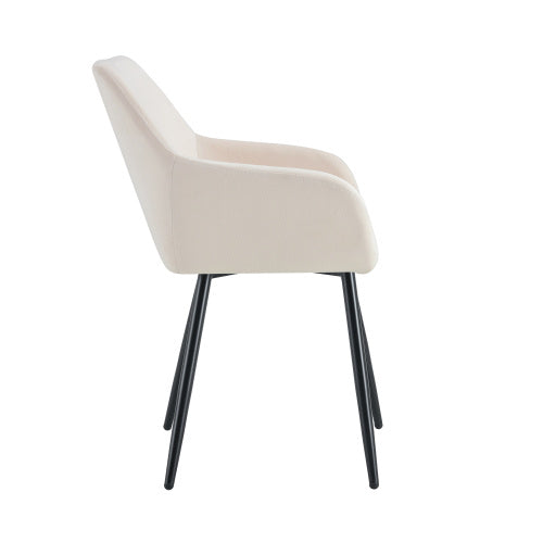 Leisure Modern Living Dining Room Accent Arm Chairs Club Guest With Strong Black Metal Legs, Set Of 2, TEDDY Fabric Beige