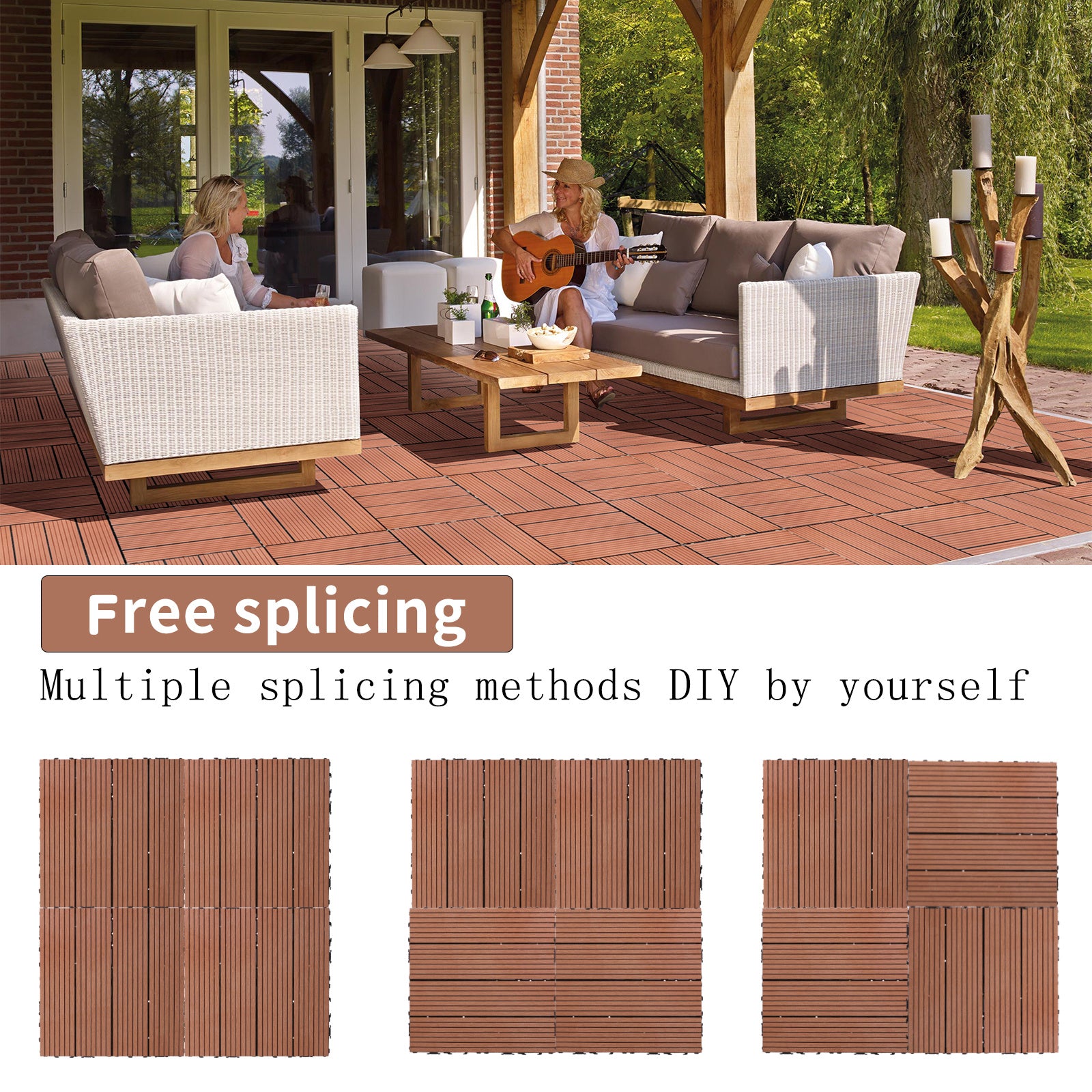 Wood Plastic Composite Deck Tiles Set Of 20 — Mahogany (12 x 12 x 1 in)