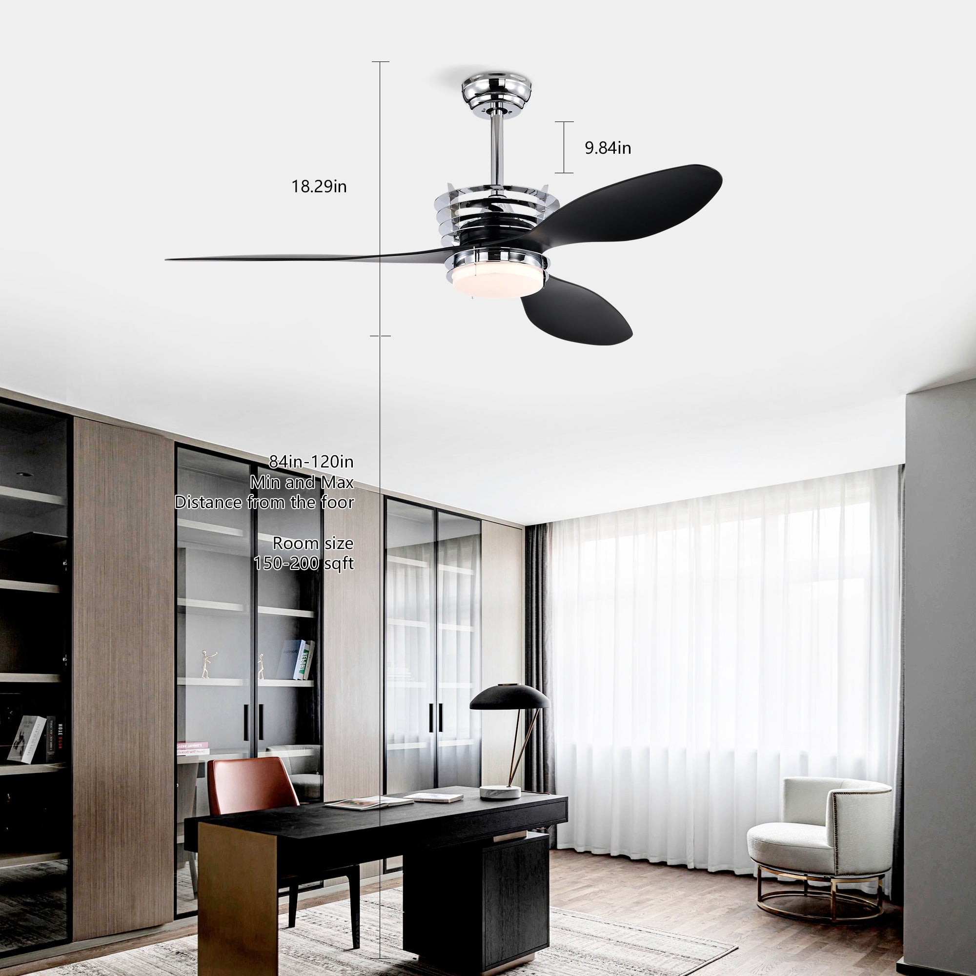 52'' ABS Blades Ceiling Fan With Lights And DC Remote, DC Motor Modern Ceiling Fan With 3 ABS Fan Blades & 2 Down Rods, Indoor Ceiling Fan With Light For Bedroom,Living Room